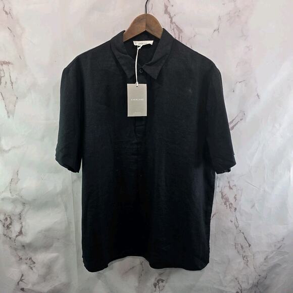 Everlane Shirt Mens Medium Black Linen Polo Short Sleeve Button Collared - Picture 1 of 11